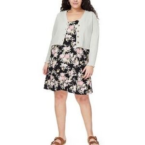 WallFlower Juniors Button Front Cardigan & Ruffle Hem Dress Set Size 3X NEW